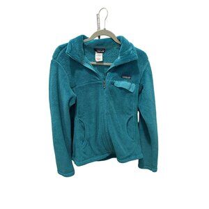 Patagonia Womens M Full-Zip Teal Textured Fleece Jacket With Chest Pocket And Co